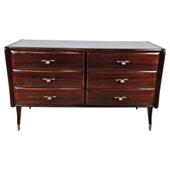 Vintage Mahogany chest of drawers with burgundy glass top 1950s