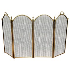 Retro Mid Century Mesh with Brass Ball Handles & Finials Folding Hearth Screen