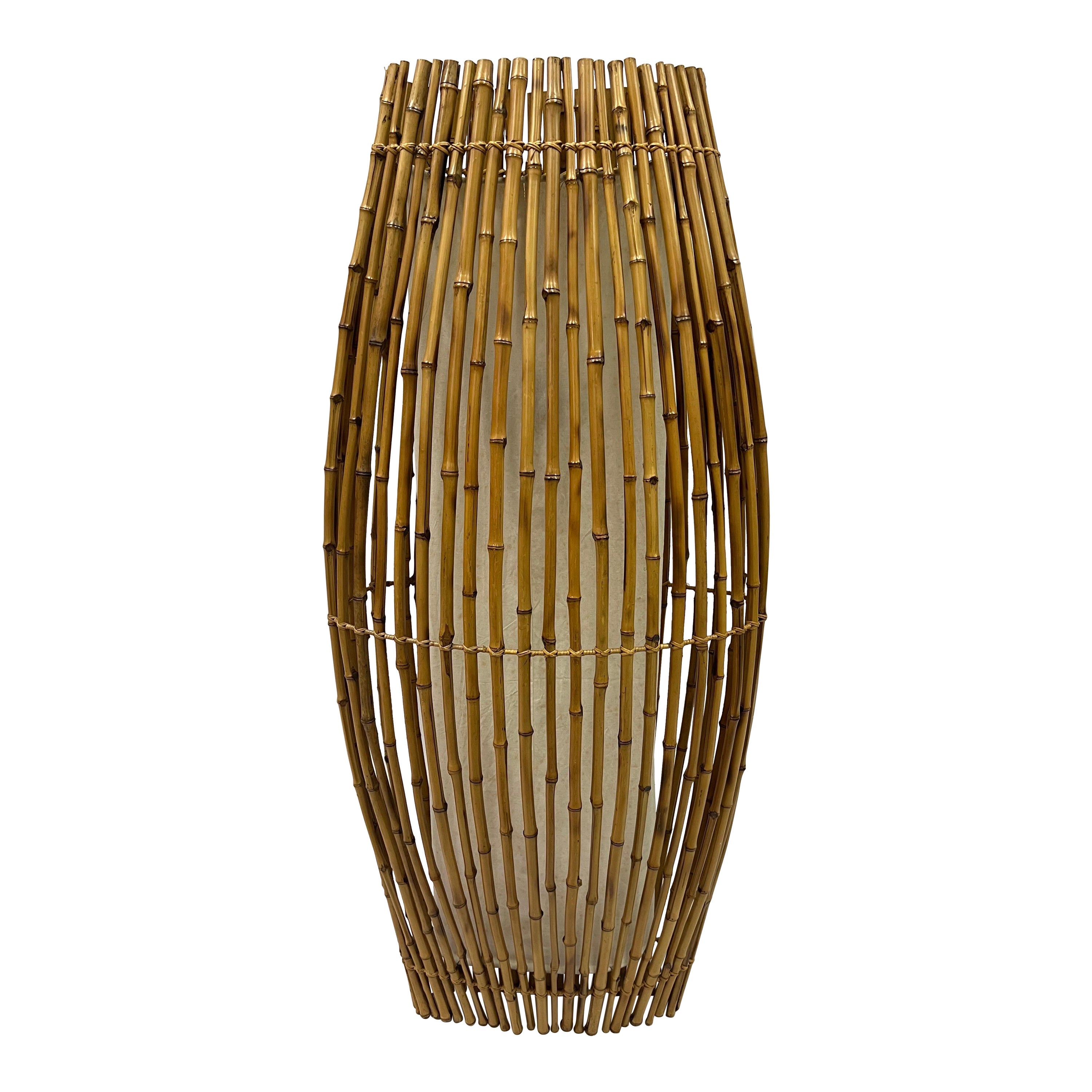 French Midcentury Rattan Light Sculpture/ Floor Lamp, Janine Abraham & D Jan Roi For Sale