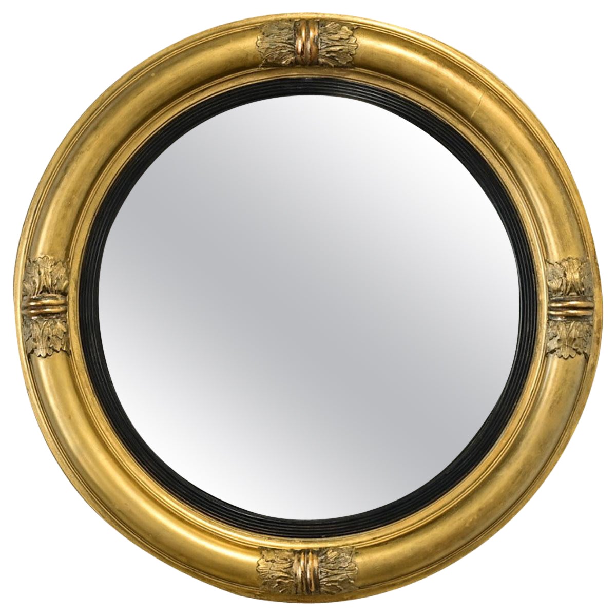 English Gold Gilt Convex Mirror For Sale