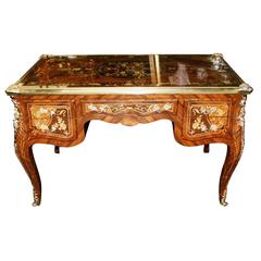 Fine Inlaid Louis XV Style Bureau Plat Writing Table