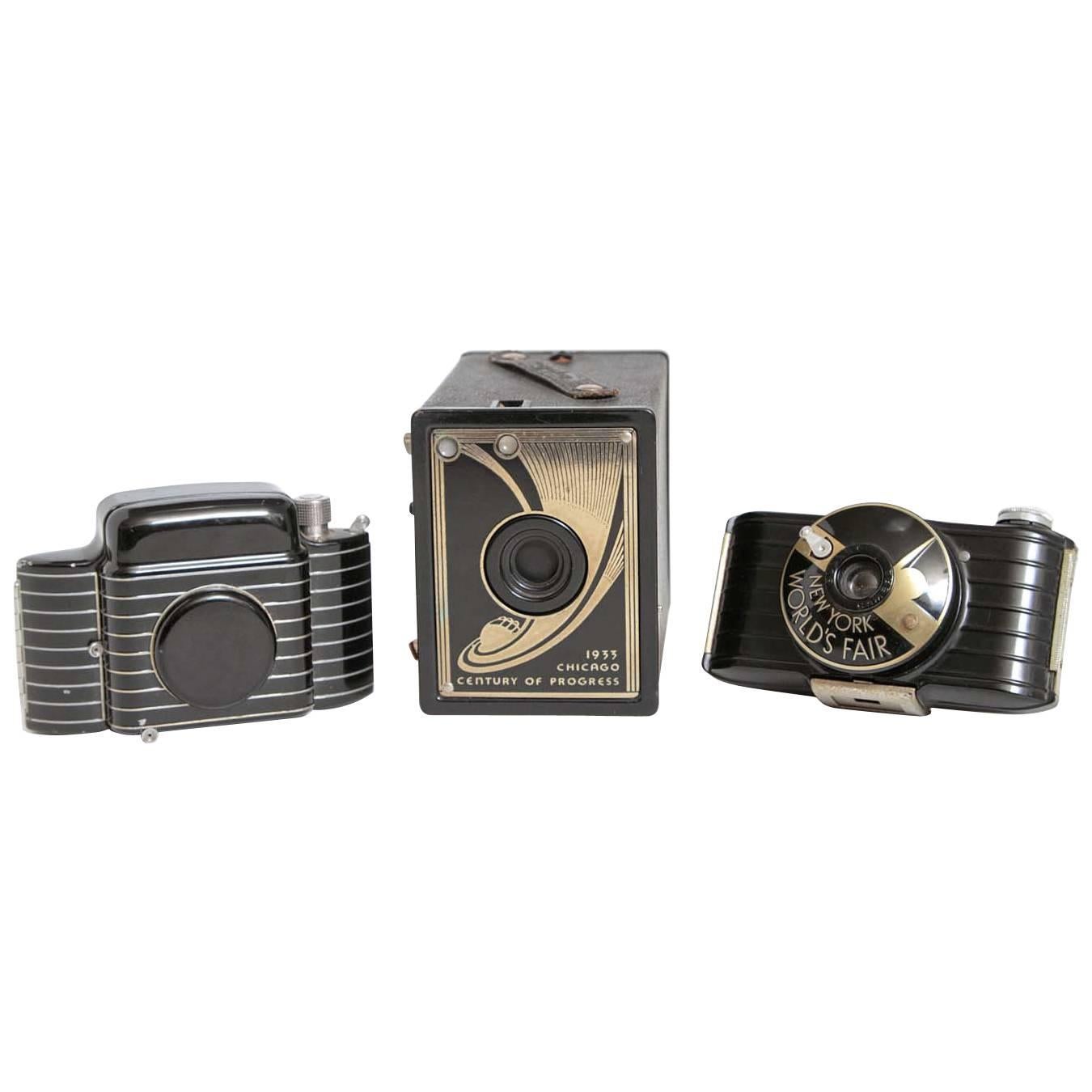 Trio Machine Age Teague Designed Kodak Cameras Bantam World's Fair For Sale
