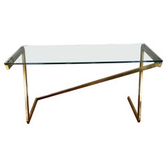 Retro "Unique Design" Glass and Brass Console Table, circa 1975