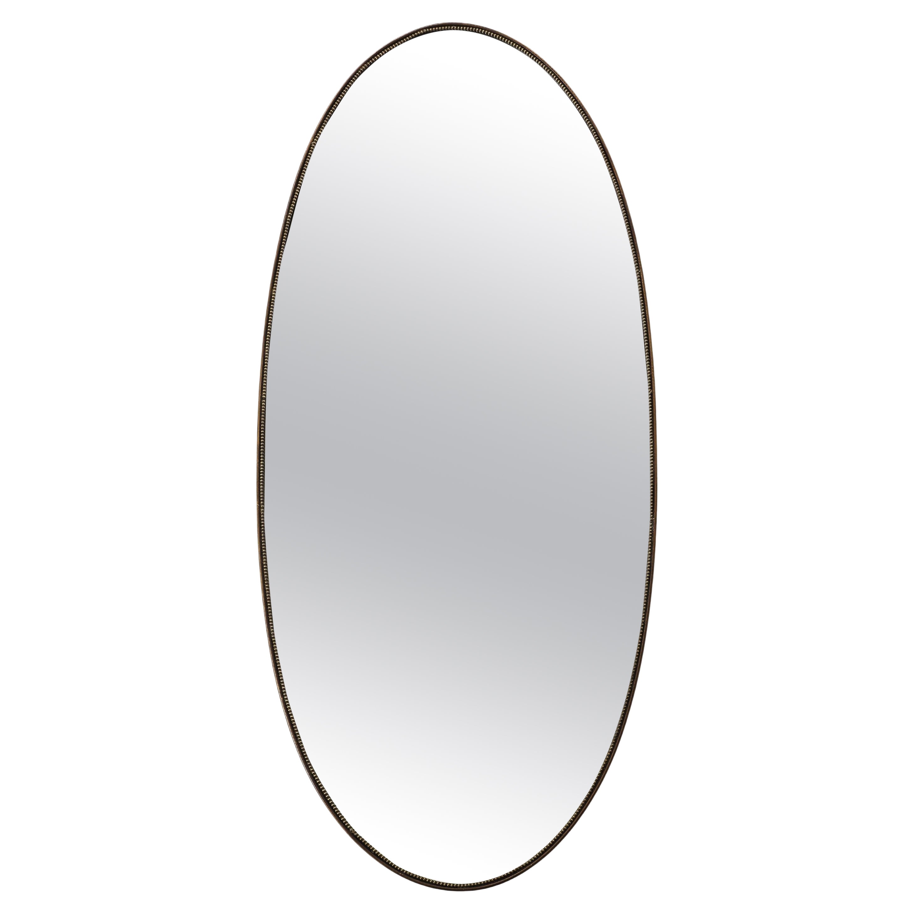 Miroir ovale en laiton perlé, Italie du milieu du siècle, années 1950 en vente