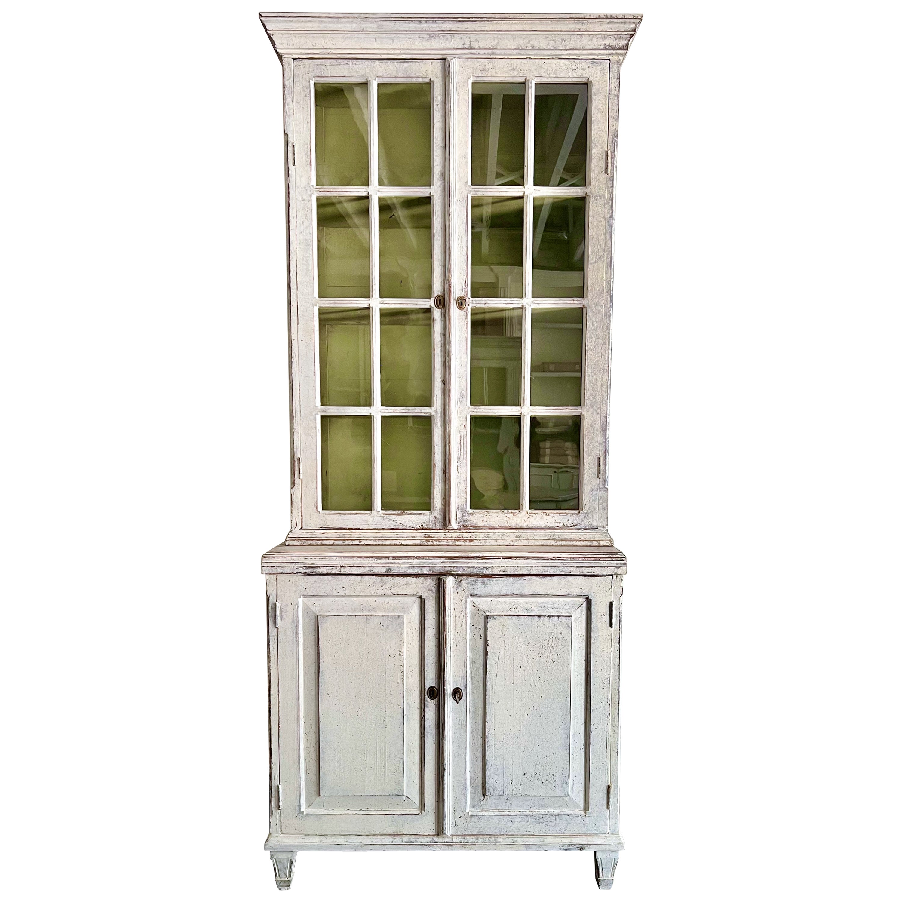 swedish 19th Century Cabinet with Glass Fronted Doors For Sale