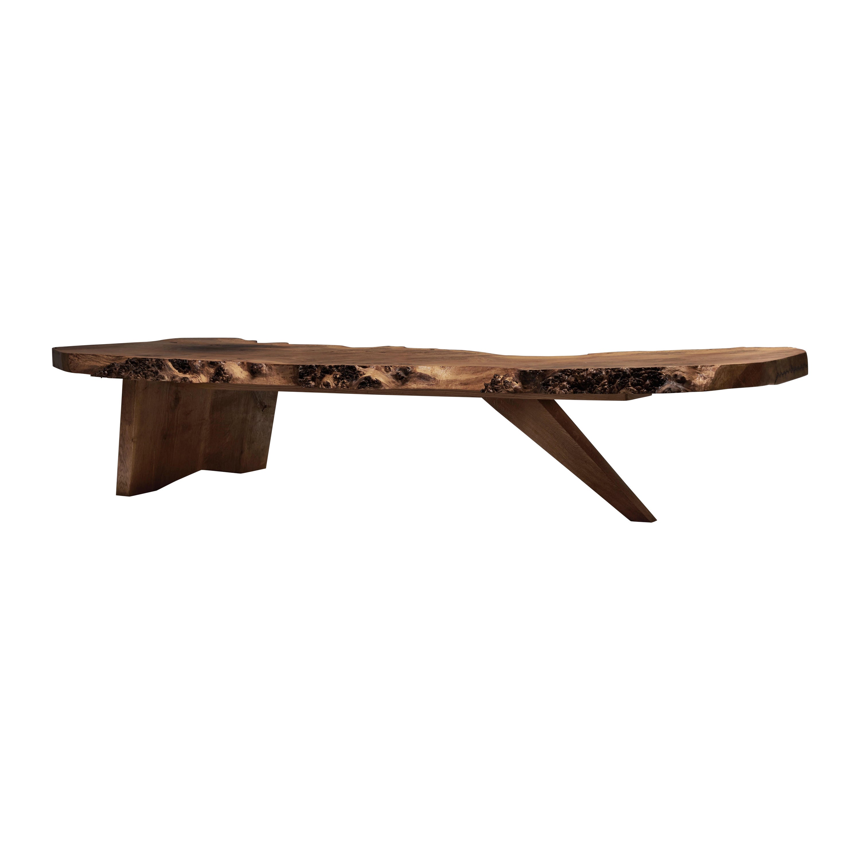 Exceptional And Large Coffee Table,  English Oak Burl, 1970s. For Sale