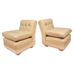 Vintage Mid Century Modern Mario Bellini Style Fiberglass Shell Leather Lounges - Pair