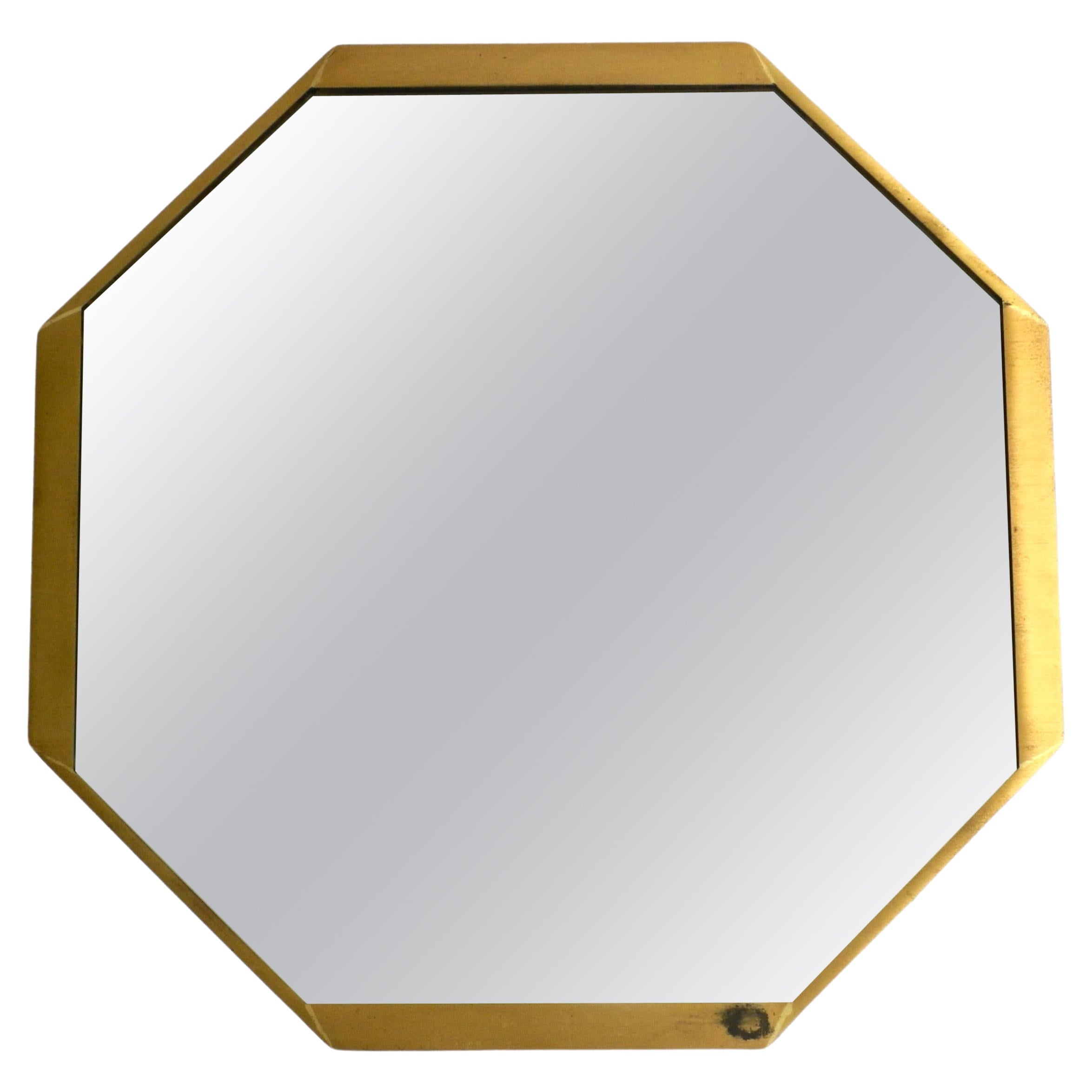 Large unusual Italian Mid Century Modern octagonal brass wall mirror  For Sale