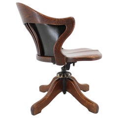 1930er Oak Desk Reclining Chair in grünem Leder, Deutschland