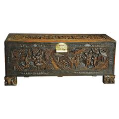 Vintage Large Superbly Carved Chinese Camphor Wood Chest