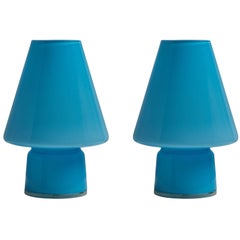 Vintage Pair of 1980s Memphis Style Glass 'BiBi' Table Lamps for Artemide