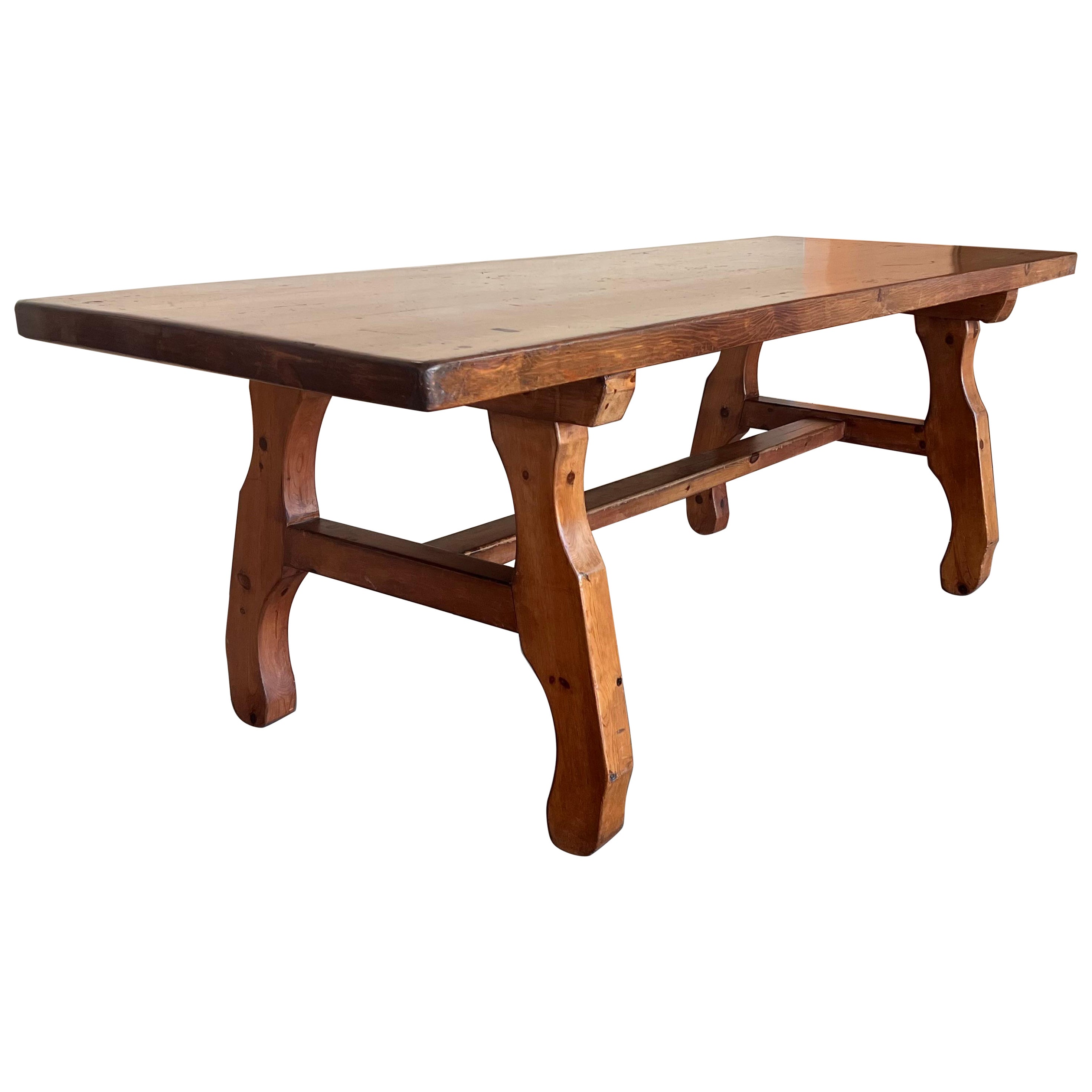 20th Century Spanish Pine Lyre Legs Trestle Dining Farm Table For Sale