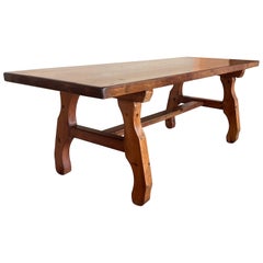 Used 20th Century Spanish Pine Lyre Legs Trestle Dining Farm Table