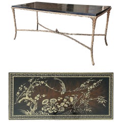 Vintage Maison Charles Coffee Table in Bronze with a Asian Lacquered Top, 1960