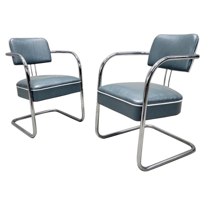 Art Deco Freischwinger Stühle Kem Weber für Lloyd's Style Neu gepolstert - Paar