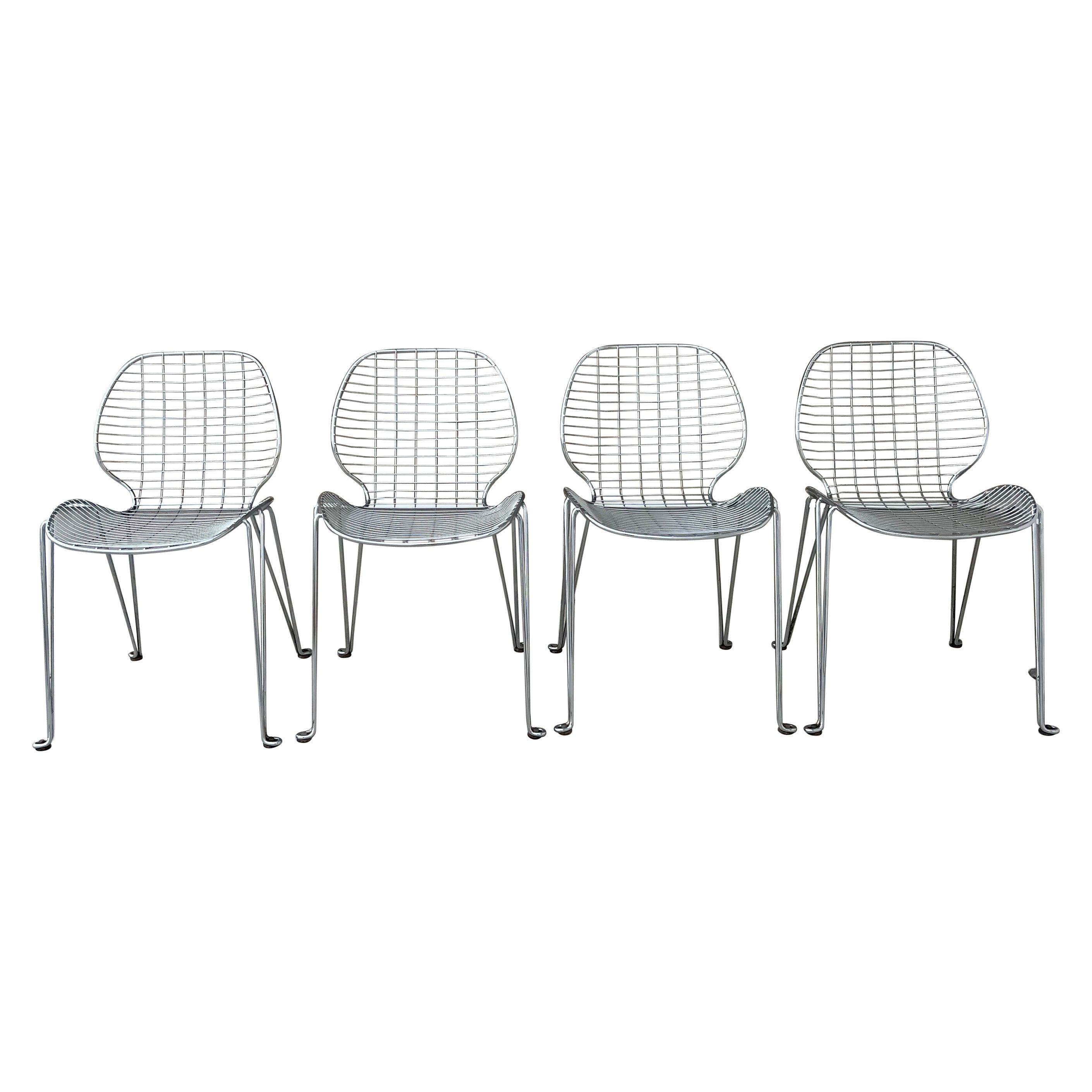 Vintage Metal Wire Chairs With Hairpin Legs - Set of Four