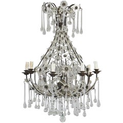 20th Century French Crystal Glass Teardrop Chandelier, Art Deco Ceiling Light