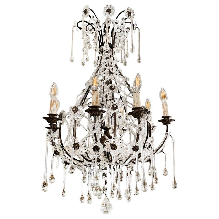 20th Century French Crystal Glass Teardrop Chandelier Art Deco Ceiling Light For At 1stdibs 20th Century French Crystal Glass, Teardrop Seven Light Chandelier