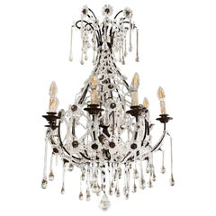 Antique 20th Century French Crystal Glass Teardrop Chandelier, Art Deco Ceiling Light