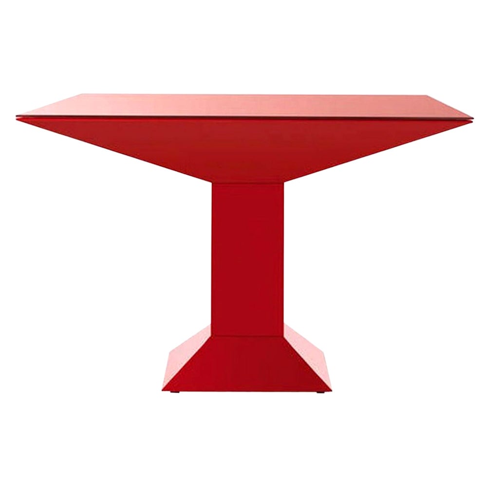 Ettore Sottsass Mettsass Tisch aus rot lackiertem Metall und Glas für BD im Angebot