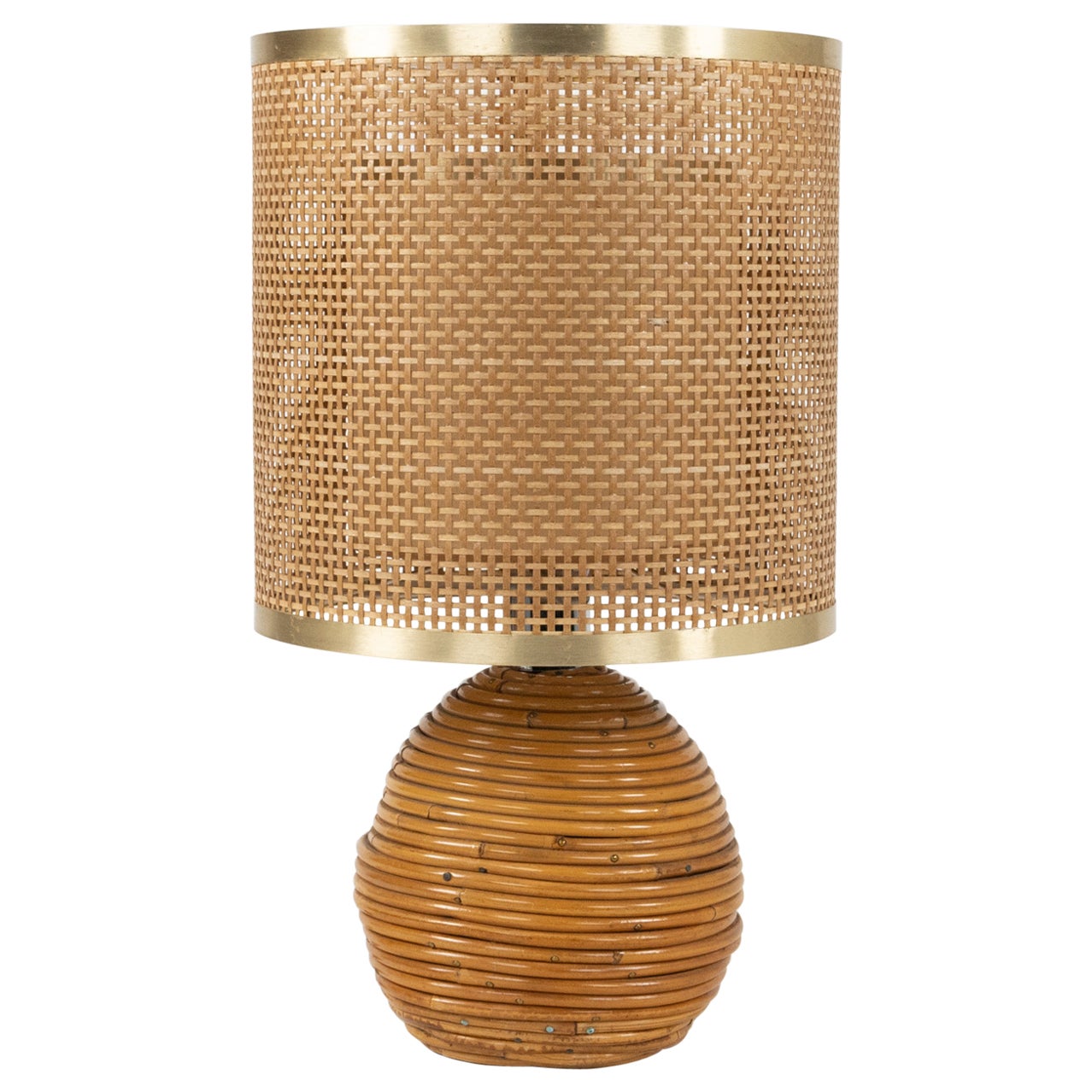 Midcentury Rattan, Wicker and Chrome Table Lamp by Vivai Del Sud, Italy 1970s