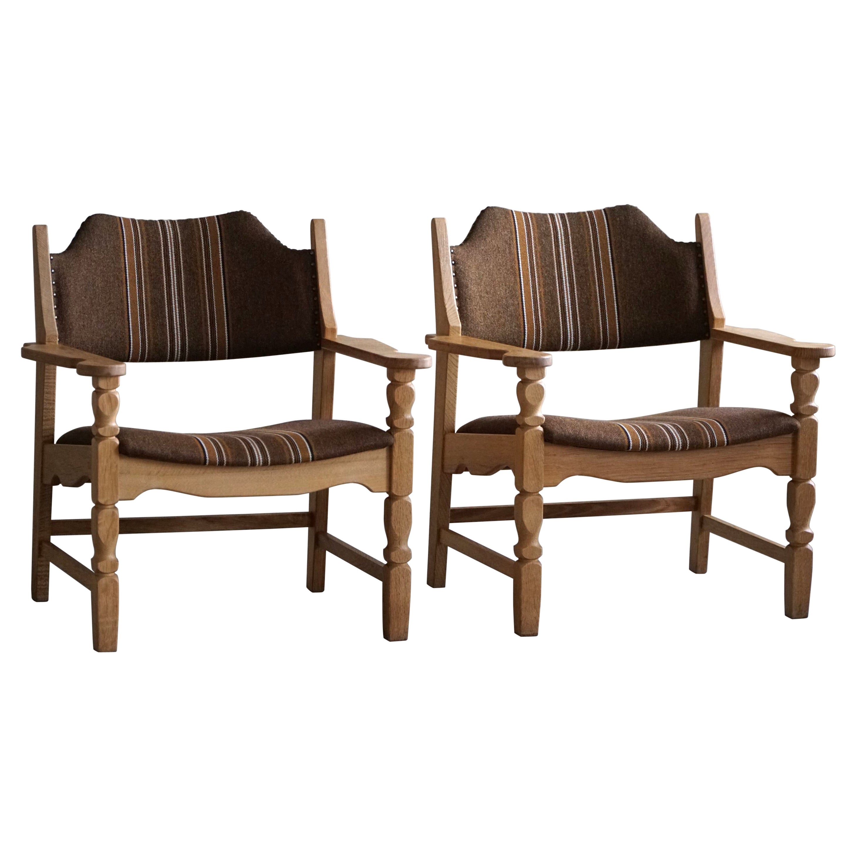 Henning Kjærnulf, "Razorblade" A Pair of Armchairs in Oak, Danish Modern 1960s For Sale