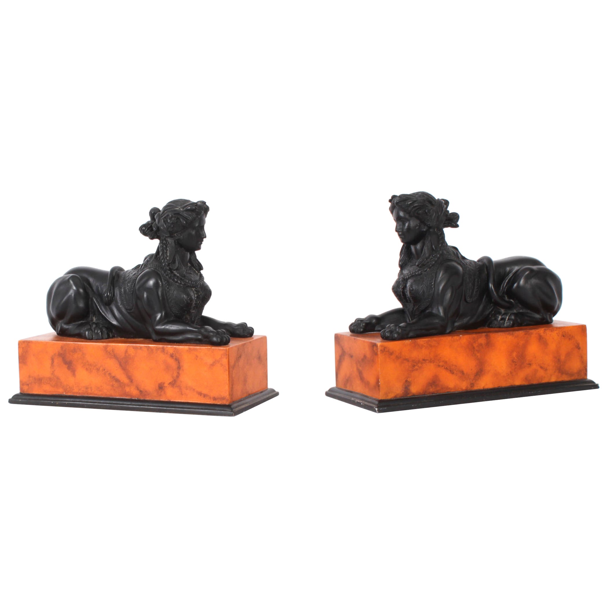 Vintage Pair of Egyptian Recumbent Sphinxes 20th C