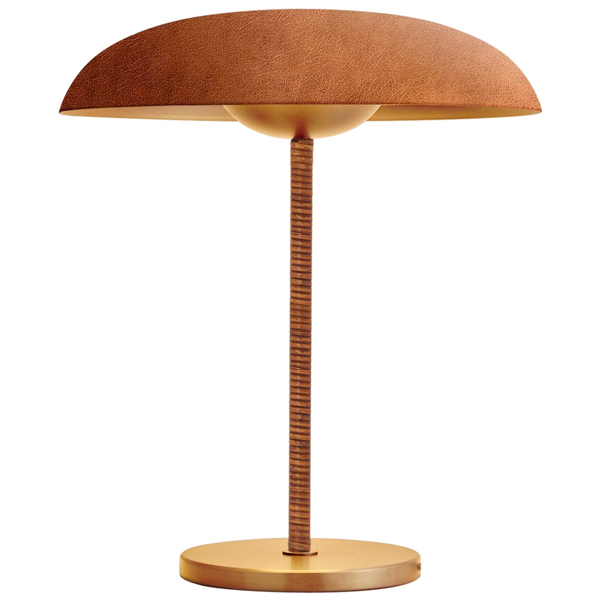 'Cosmic Solstice Caramel' Table Lamp, Handmade Leather Wrapped Brass Table Light For Sale