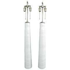 unusually tall Pair of White Porcelain Vases with Lamp Application