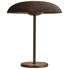 'Cosmic Solstice Phantom' Table Lamp, Handmade Leather Wrapped Brass Table Light