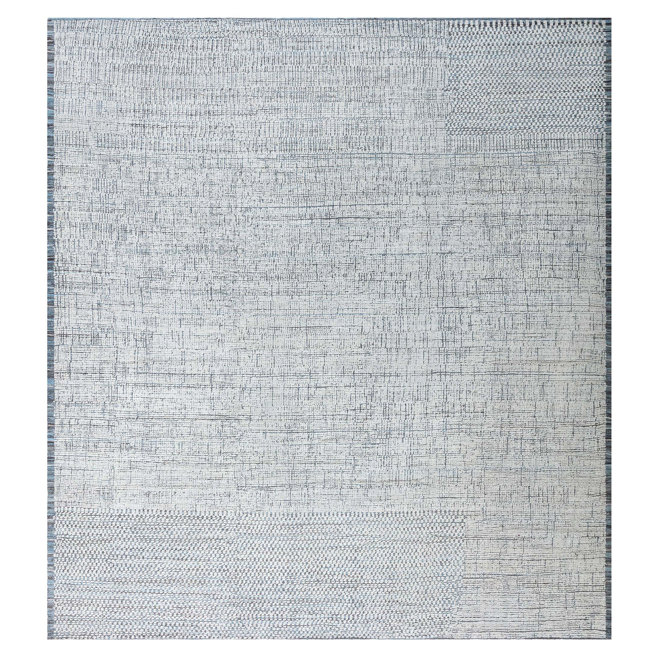  Modern Moroccan Style High-low Knotted Wool Rug For Sale