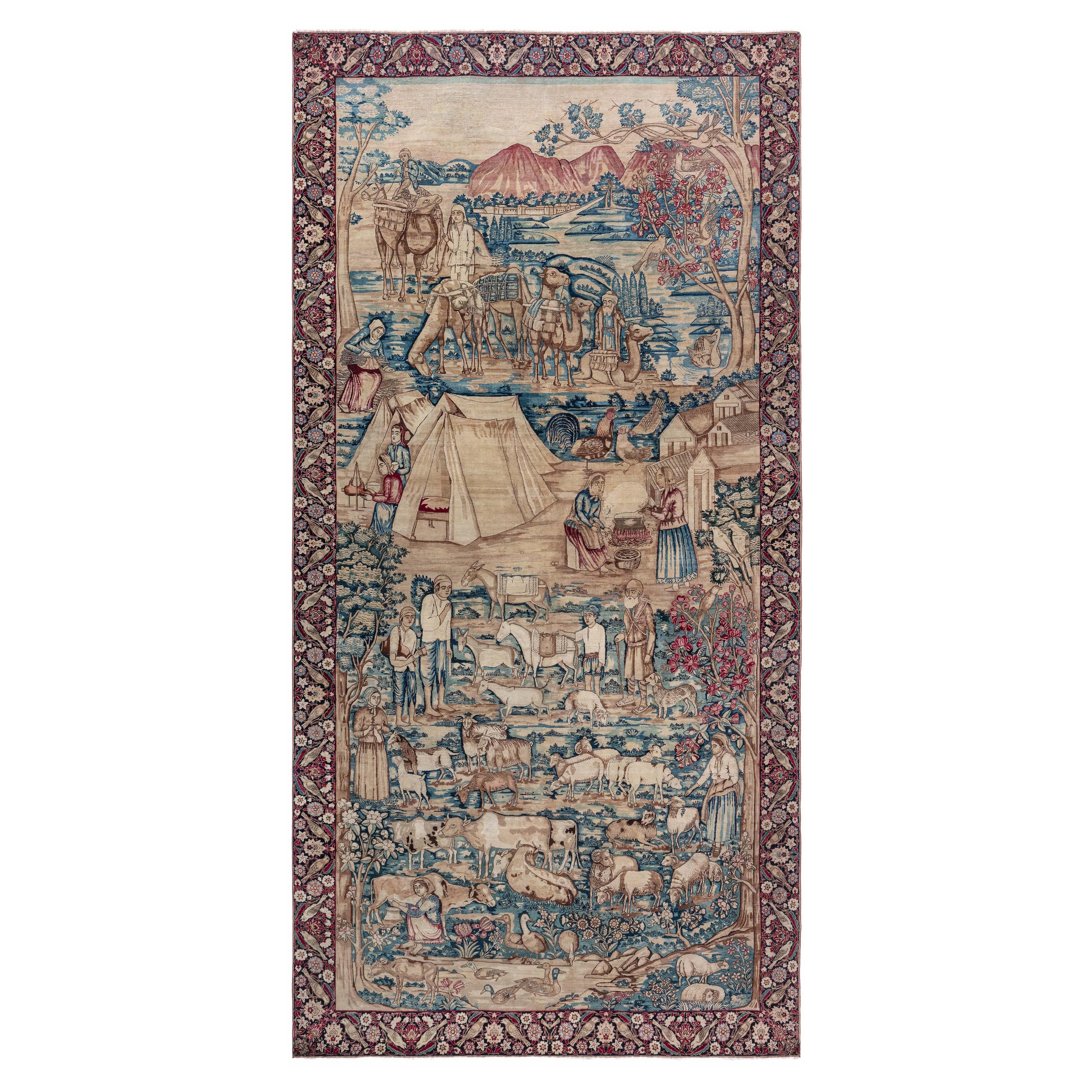 Antique Rare Pictorial Biblical Rug For Sale