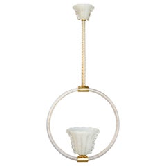 Pendentif restauré en laiton de Barovier et verre de Murano bullé (Pulegoso), Italie, années 1930