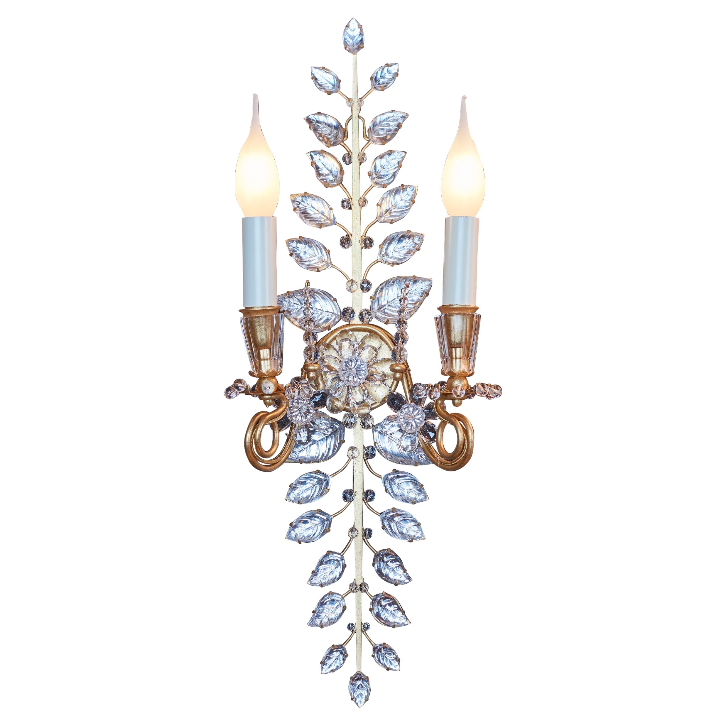 Certified Maison Bagues Sconce, Iron and Crystal 2 Lights #11170 For Sale