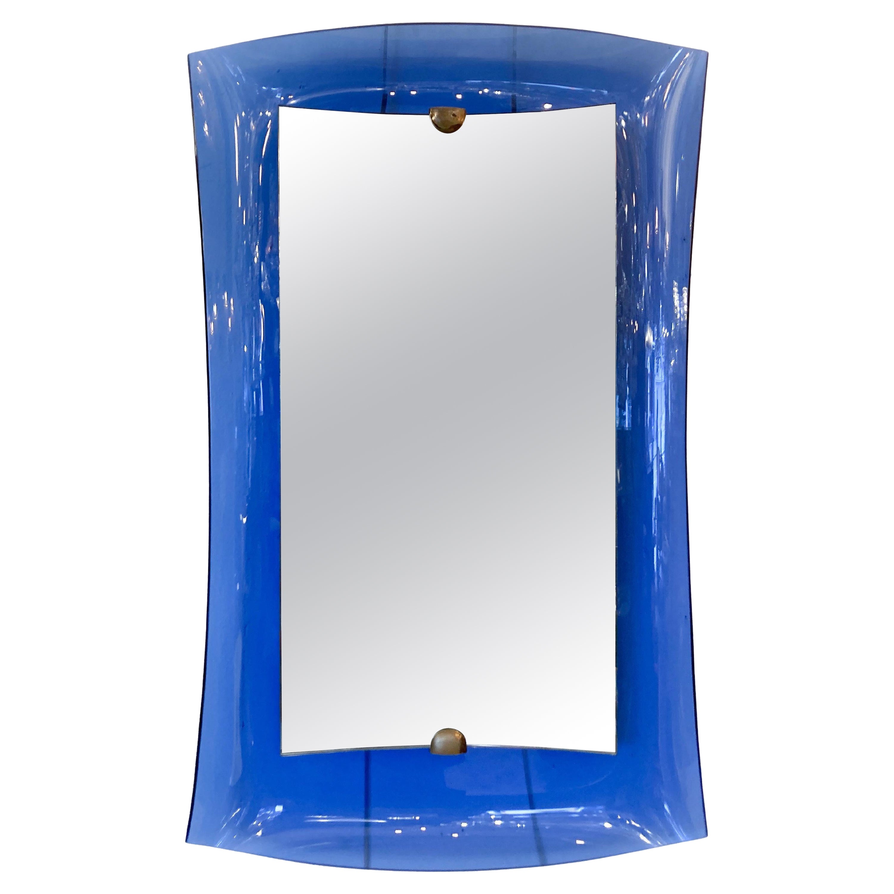 Mid-Century Modern Cobalt Blue Glass Mirror, Italy, 1950s For Sale