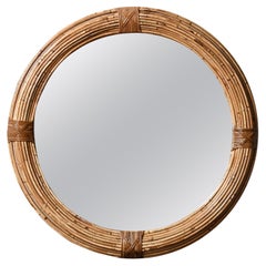 Vintage Vivai del Sud circular mirror in rattan with dark finish bindings, Italy 1970