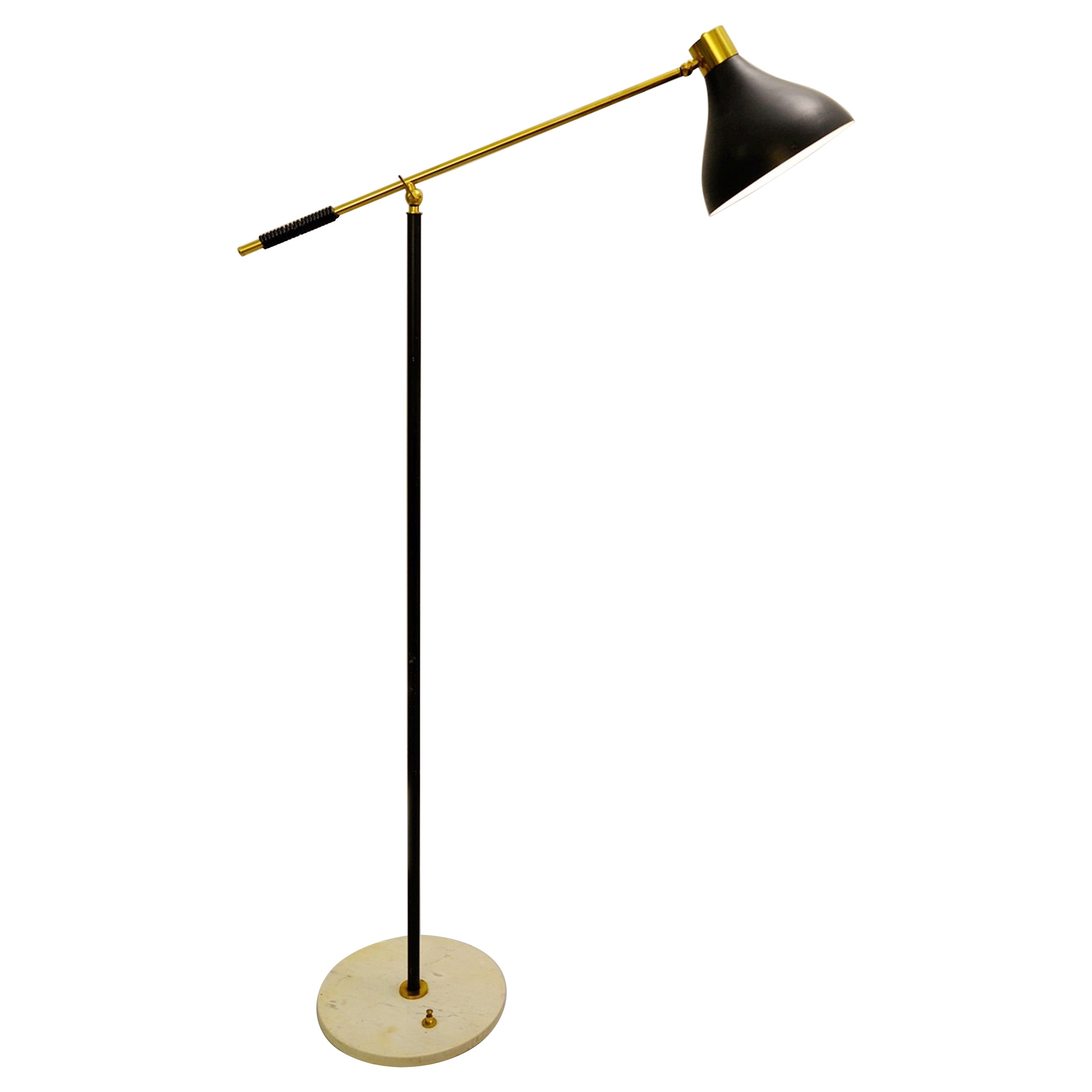 Stilnovo Floor Lamp With Marble Base and Brass Arm, 1950s For Sale