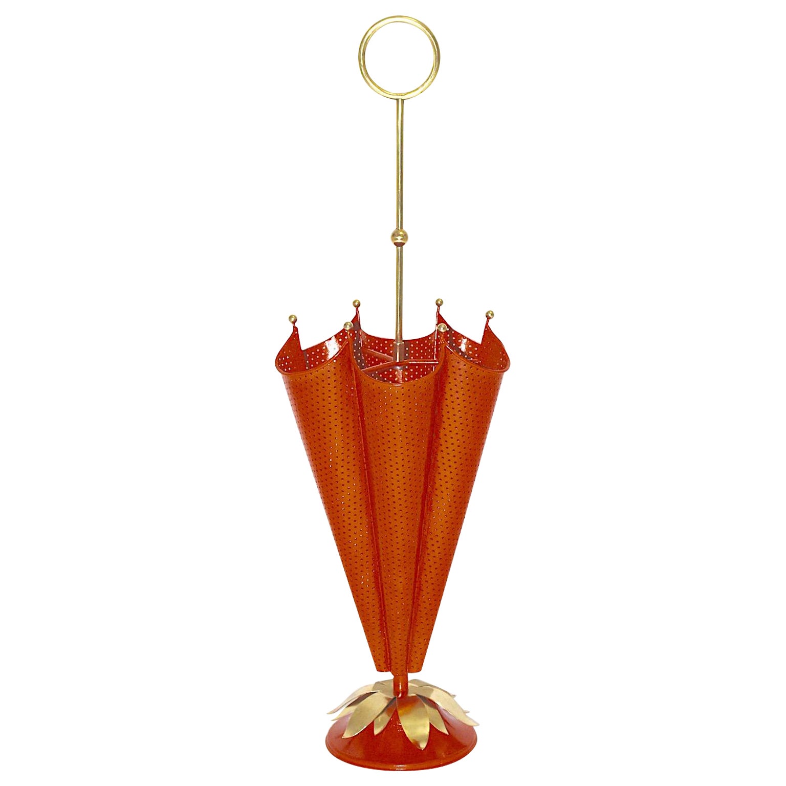 Mid Century Modern Vintage Brass Orange Umbrella Stand 1950s France For Sale