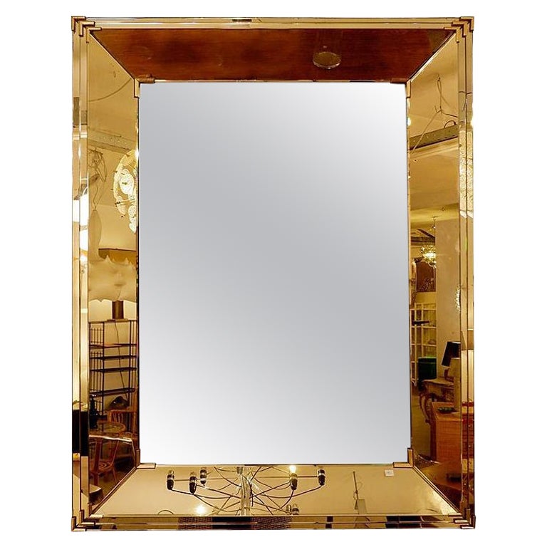 Rectangular Mirror with pink parclose att. to Jacques Adnet, circa 1935 For Sale