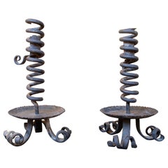 Pair of Iron Table Candlesticks with Candle Raising and Lowering System