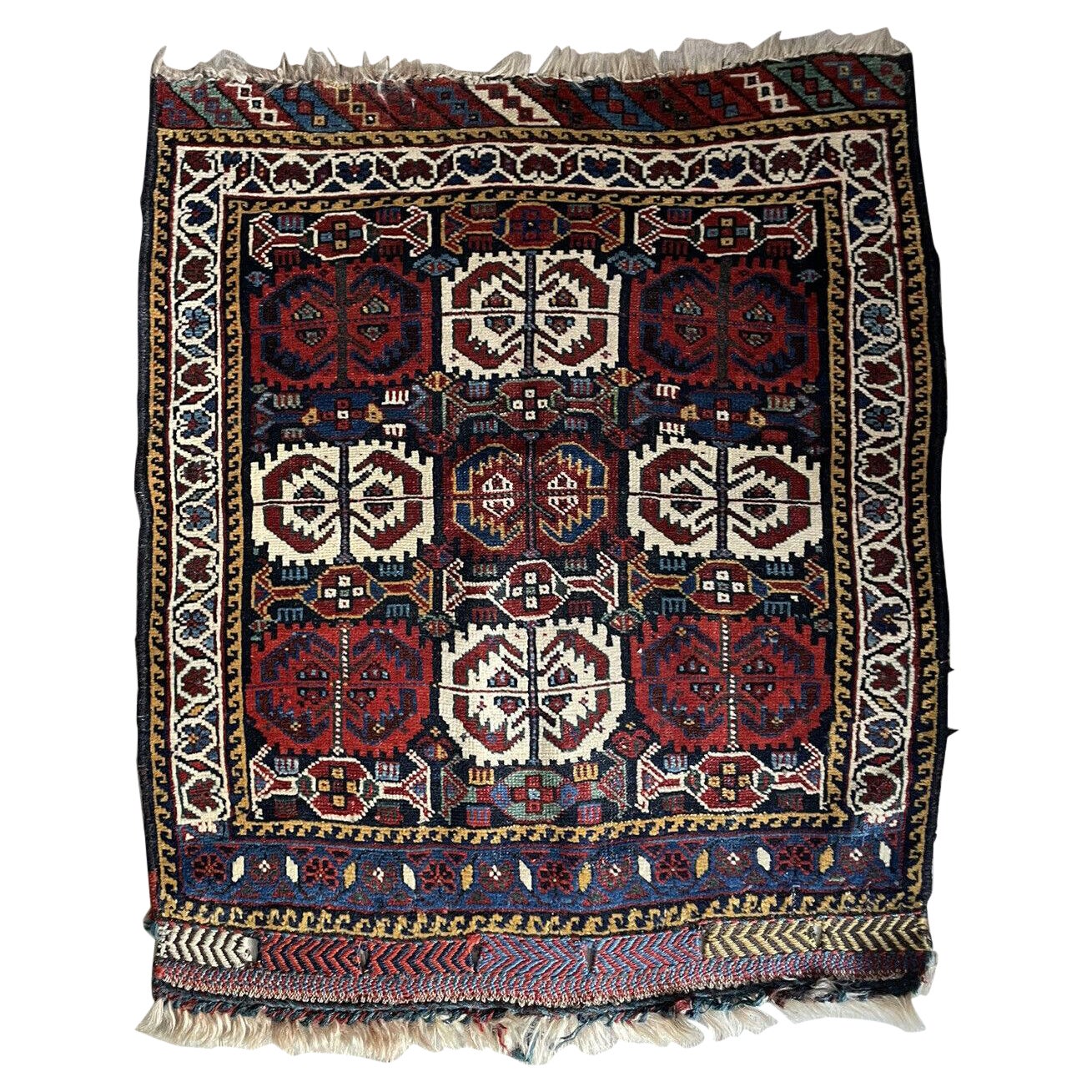 Handmade Antique Persian Collectible Gashkai Bagface 2.2' x 2.7', 1880s - 1N22 For Sale
