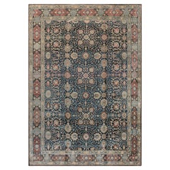 Antique Persian Tabriz Botanic Handmade Wool Rug