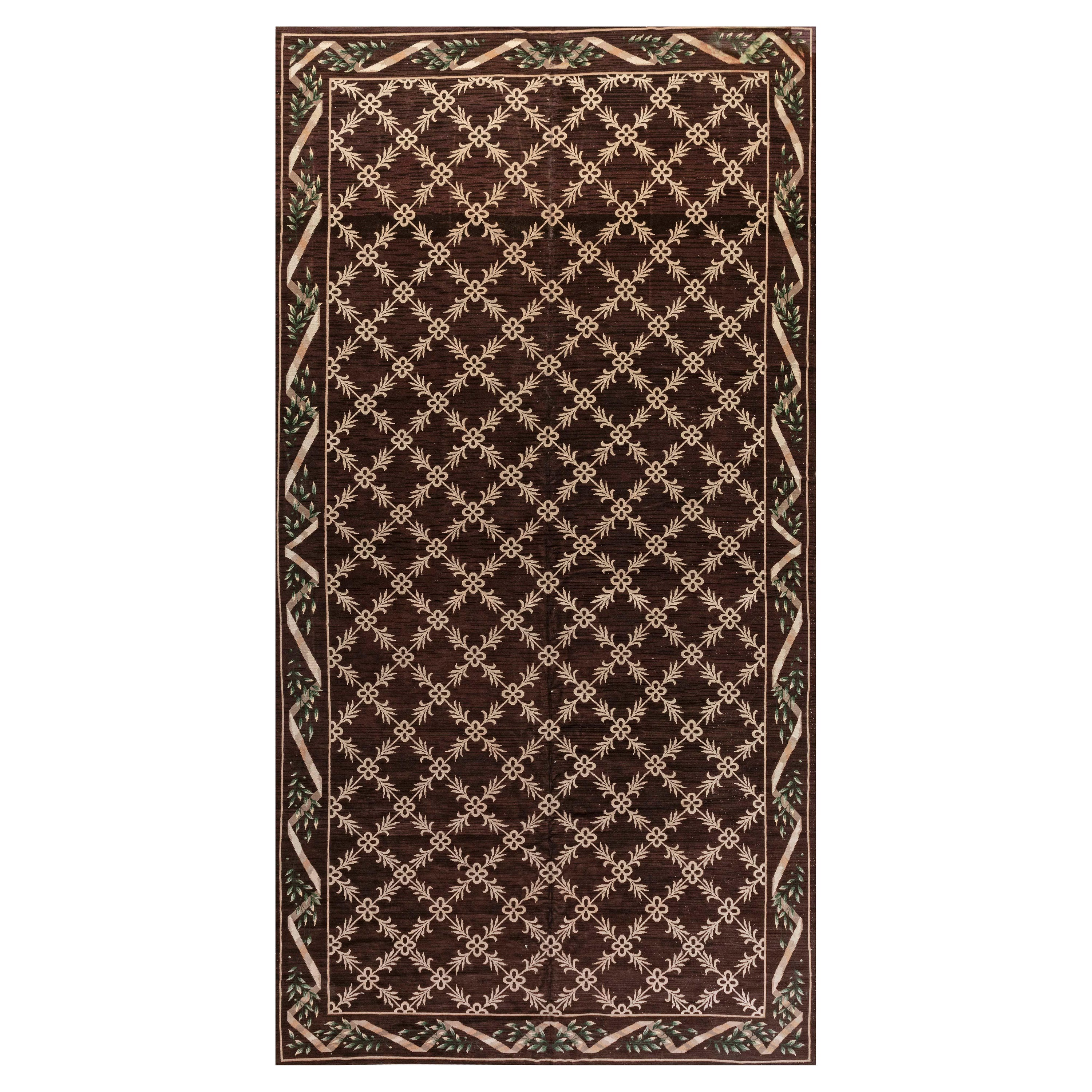 Tapis de laine vintage espagnol Botanic Brown et Ivory en vente