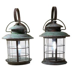 Pair of Vintage Handcrafted Wall-Mounted Brass Lantern