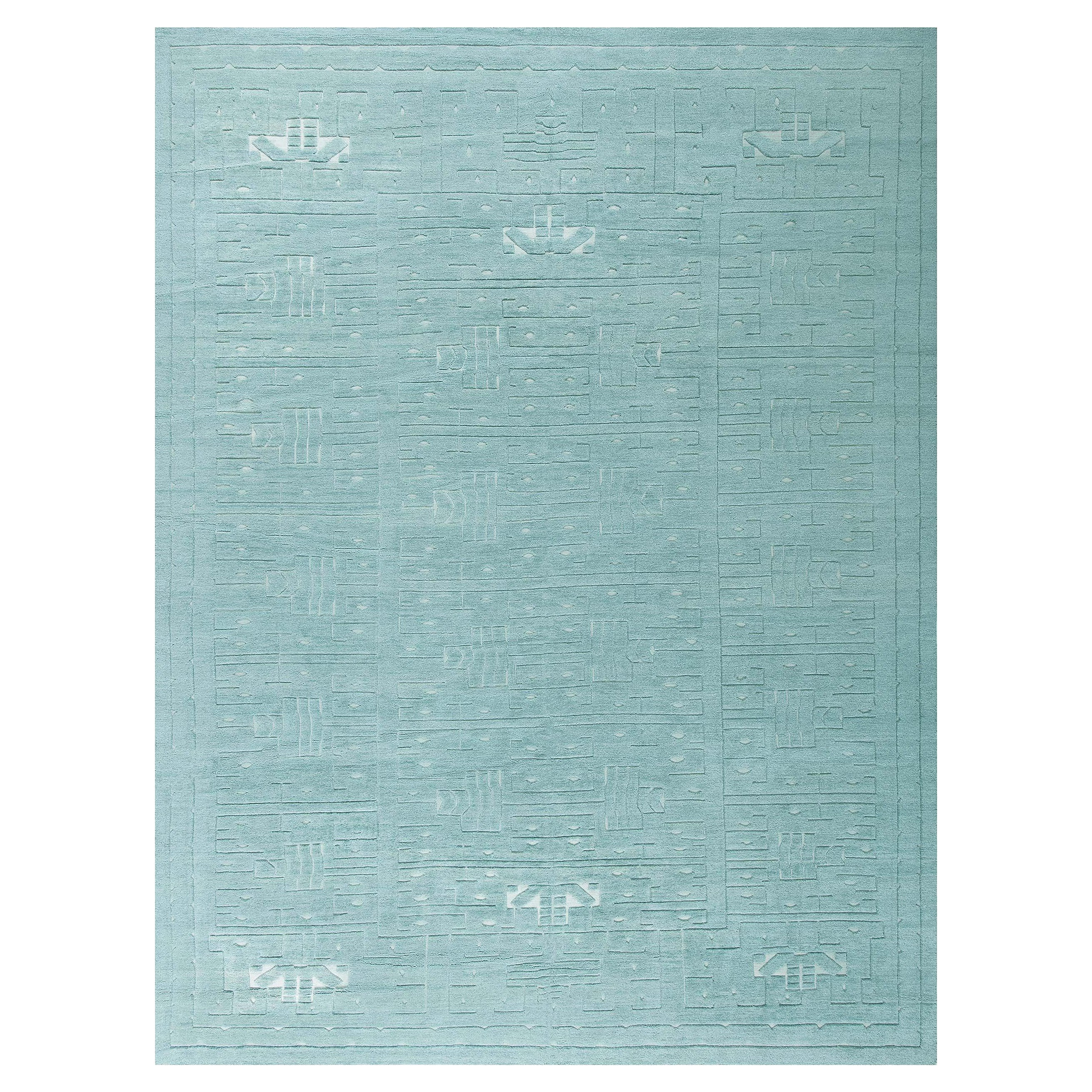 Swedish Skvattram Style Aqua-Blue Rug by Doris Leslie Blau For Sale