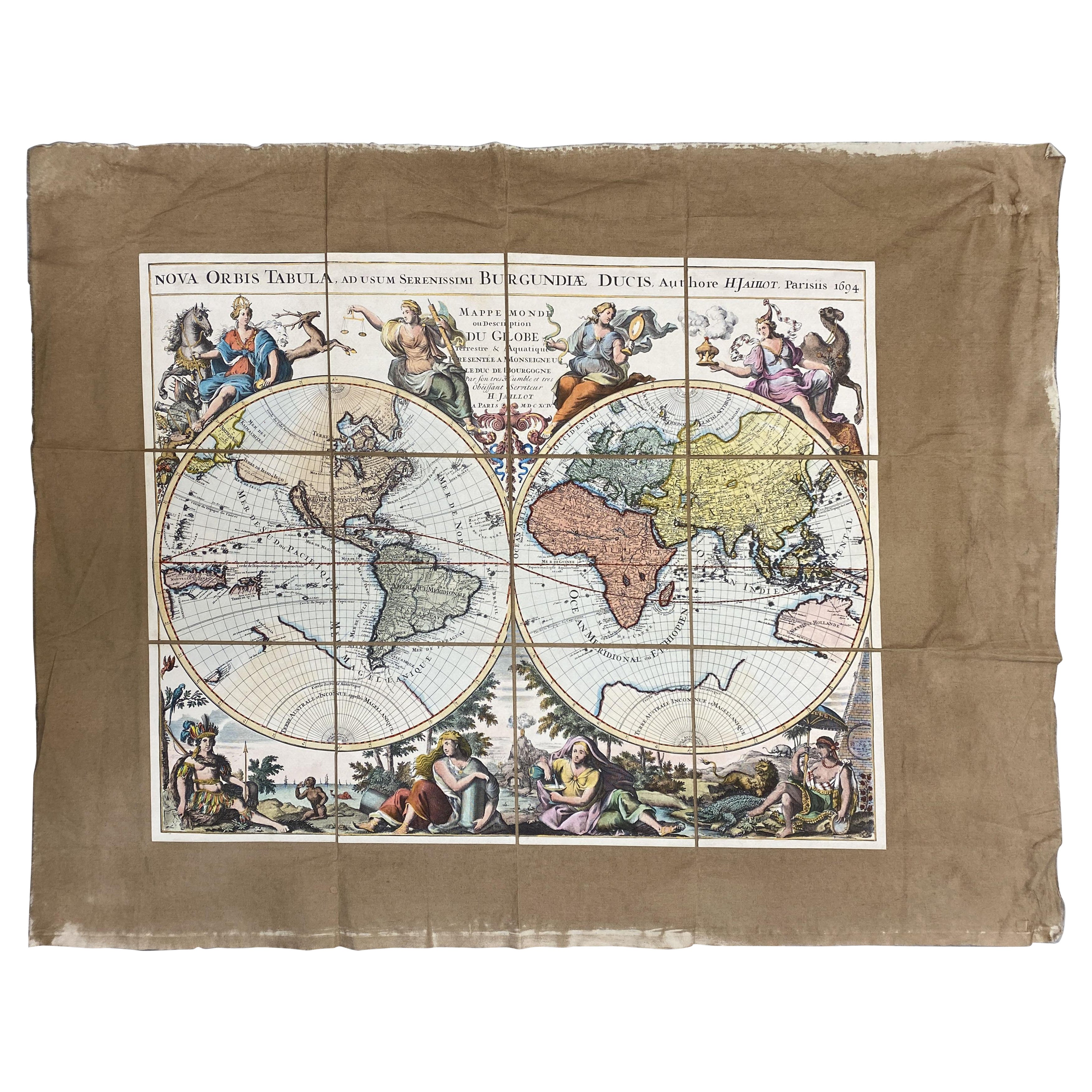 Italian Contemporary Handcolored Old Map Printed on Rough Canvas "The Globe"
