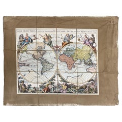 Italian Contemporary Handcolored Old Map Printed on Rough Canvas "The Globe"