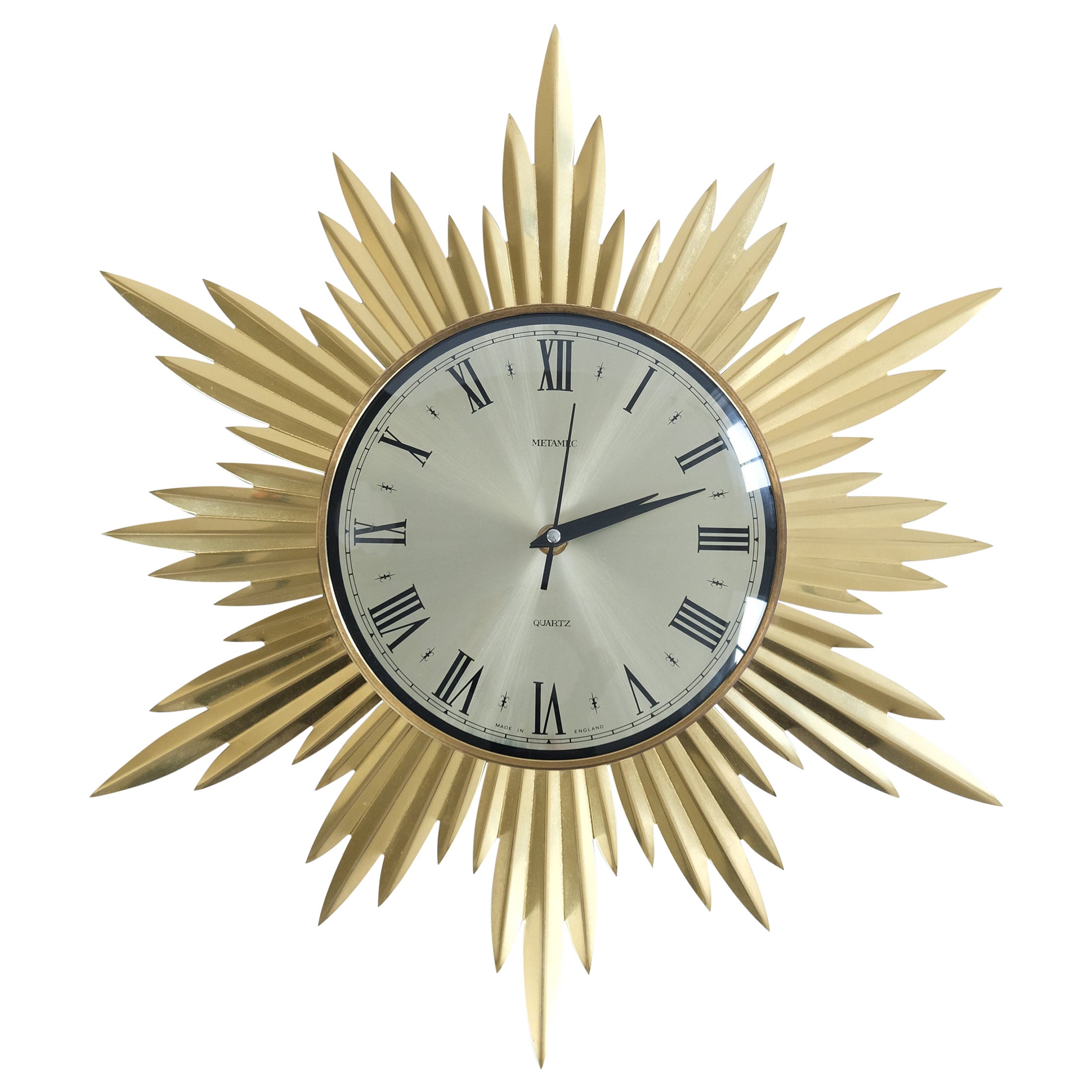 Vintage Mid_Century Gold Metamec Starburst Wall Clock, 1960s