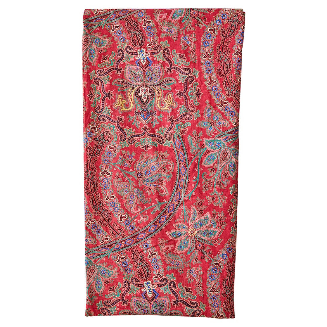 Grand textile de rideau ancien rouge à motif cachemire, France, 19ème siècle
