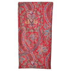 Grand textile de rideau ancien rouge à motif cachemire, France, 19ème siècle